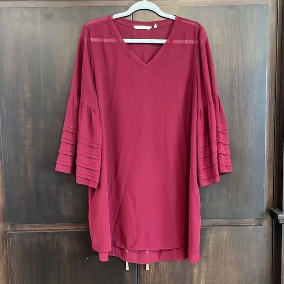 Soft Surroundings Deep Red Sheer Tunic Large - Picture 1 of 4